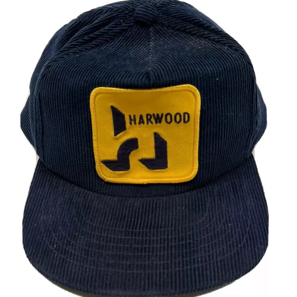 Vintage 90s Harwood Trucker Hat Big Patch Corduroy Snapback Cap